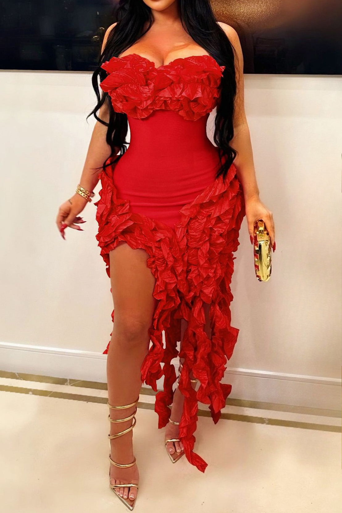 Strapless 3D Ruffle Asymmetrical Dress Lavish Daily