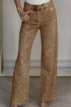 Wide-Leg High-Waist Rhinestone Jeans Lavish Daily