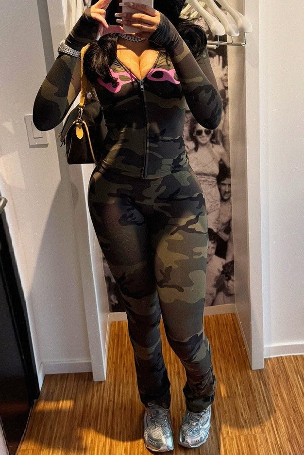 Zip Up Long Sleeve Top and Pants Set LavishDaily