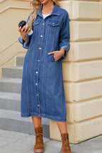 Blue Long Sleeve Denim Duster Jacket Lavish Daily