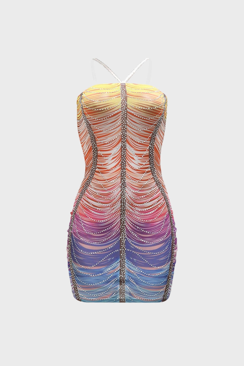 Gradient Mesh Rhinestone Dress Lavish Daily