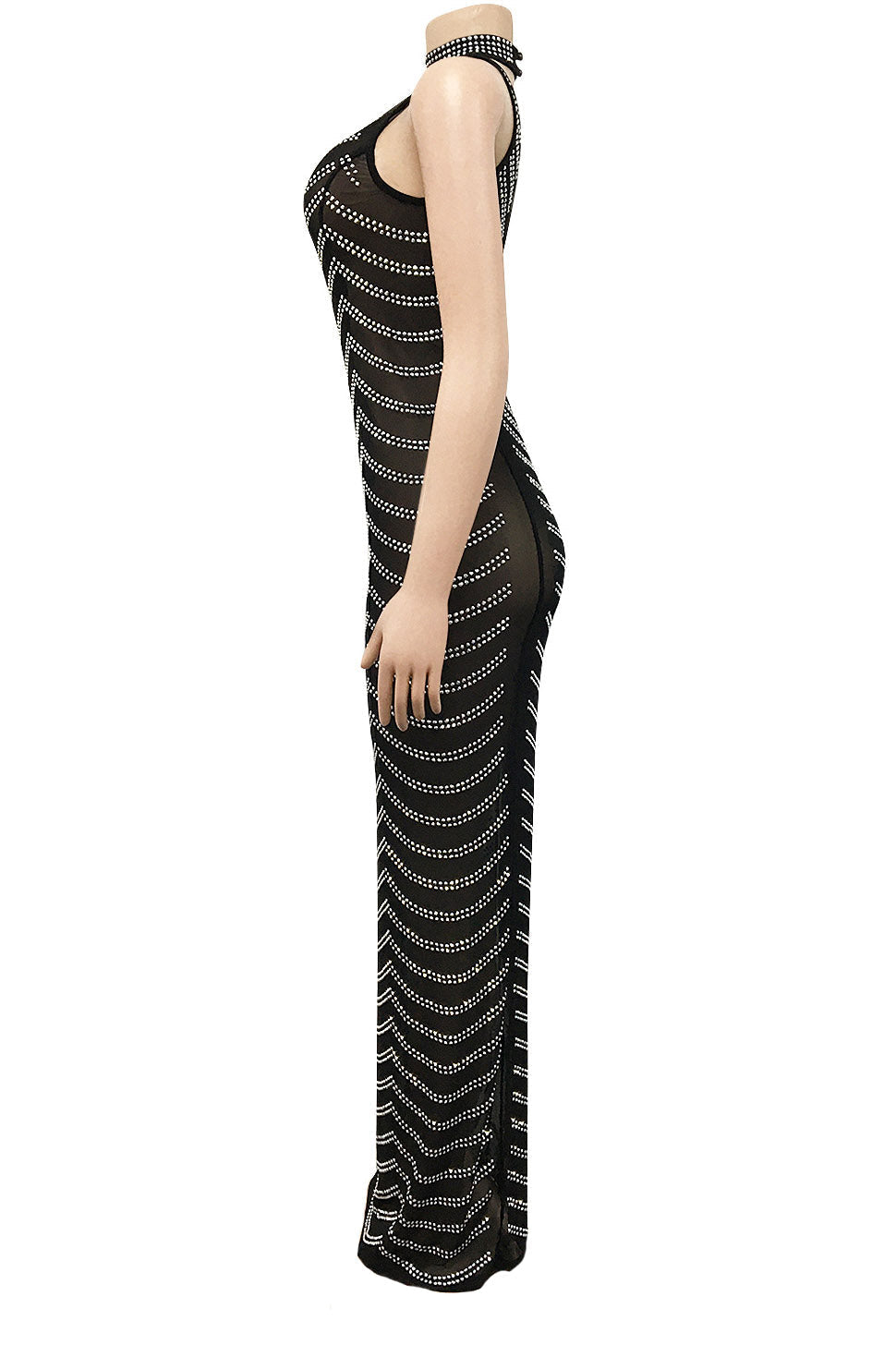 Rhinestone Halter Sheer Maxi Dress Lavish Daily