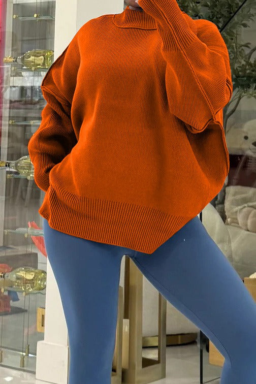 Casual Solid Color Loose Knit Sweater LavishDaily