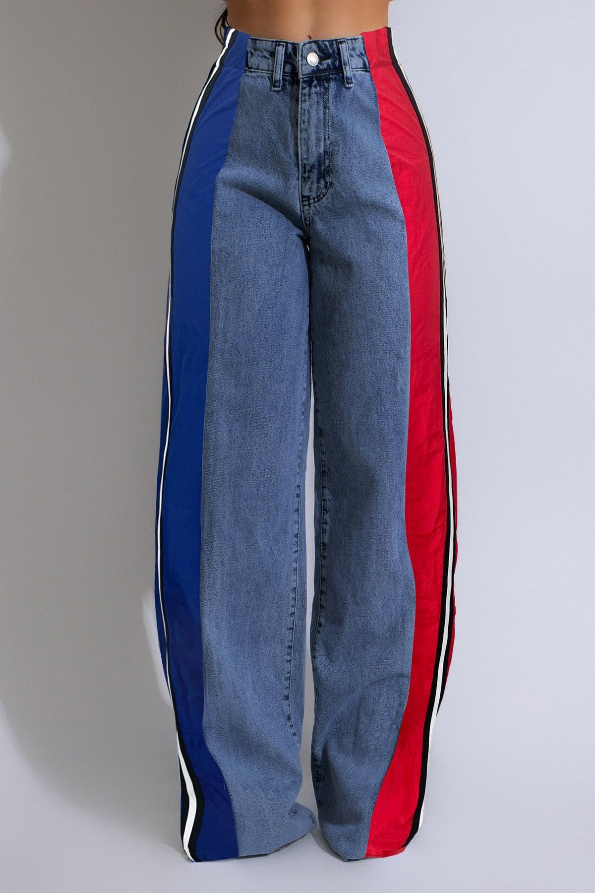 Wide Jeans with Wide Contrast Side Lines Lavish Daily