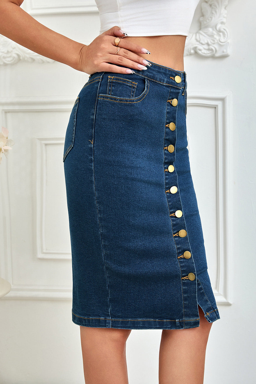Denim Bodycon Pencil Skirt Lavish Daily