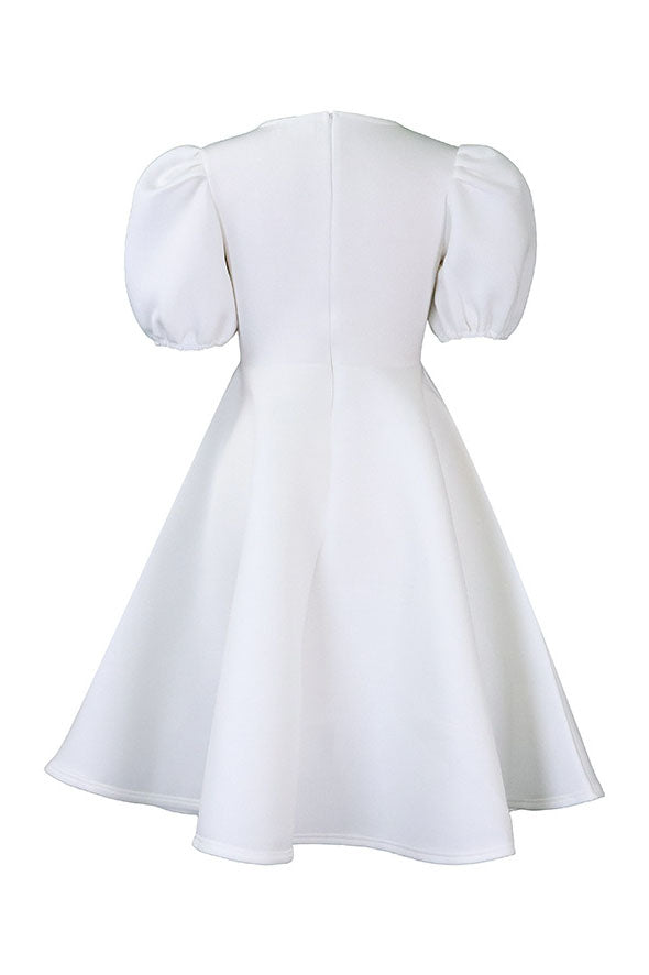 Round Neck Sleeve Slim Waist Swing A-Line Dress Lavish Daily