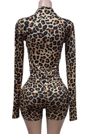 Leopard Print Long Sleeve Biker Shorts Set Lavish Daily
