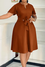 Plus Size Tie-Up Short Sleeve Dress Lavish Daily