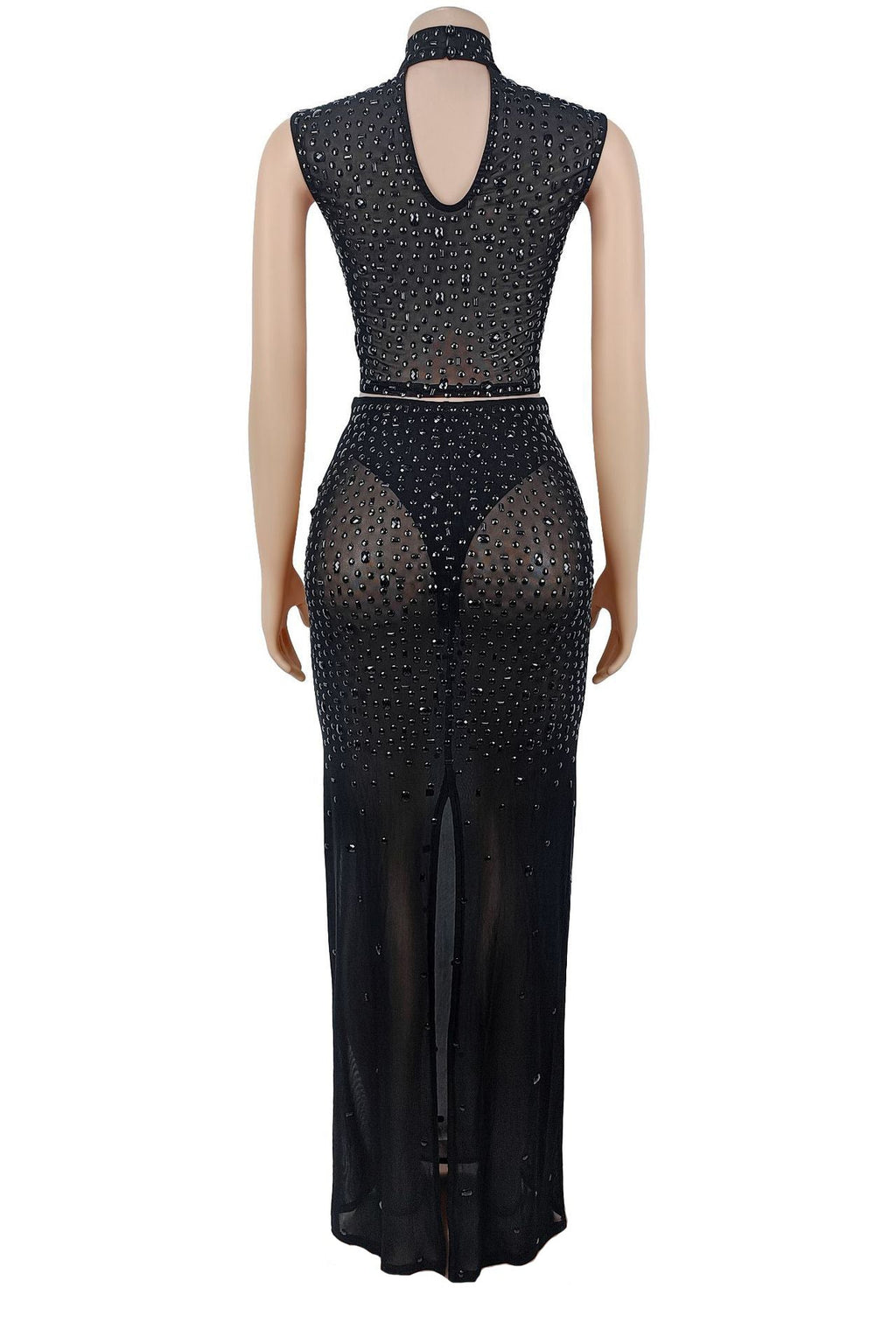 Sheer Rhinestone Mesh Maxi Skirt Set Lavish Daily