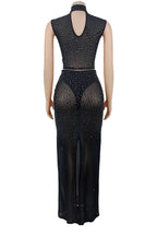 Sheer Rhinestone Mesh Maxi Skirt Set Lavish Daily