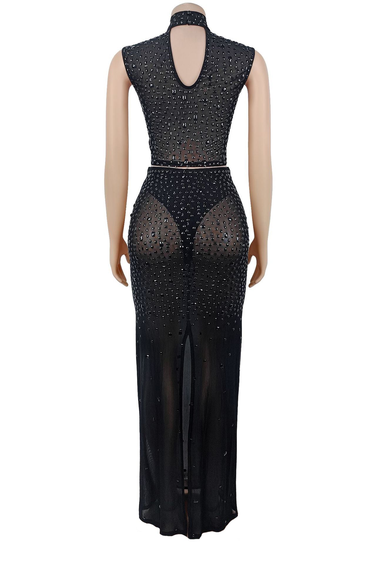 Sheer Rhinestone Mesh Maxi Skirt Set Lavish Daily
