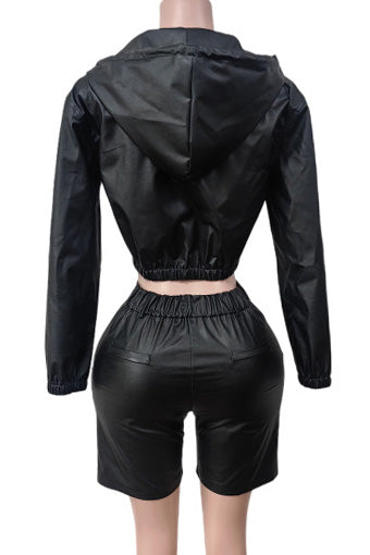 Faux Leather Jacket and Shorts Set Lavish Daily