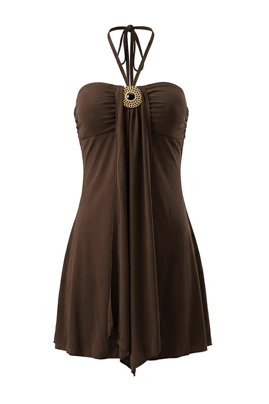 Draped Halter Hardware Mini Dress Lavish Daily