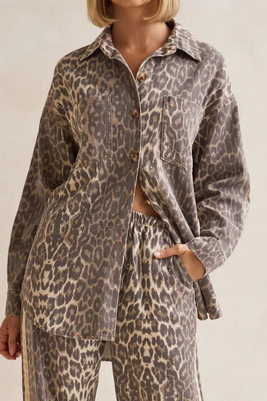Leopard Print Short Sleeve Mini Shirt Dress Lavish Daily