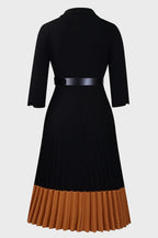Two-Tone Belted Pleated Dress Lavish Daily