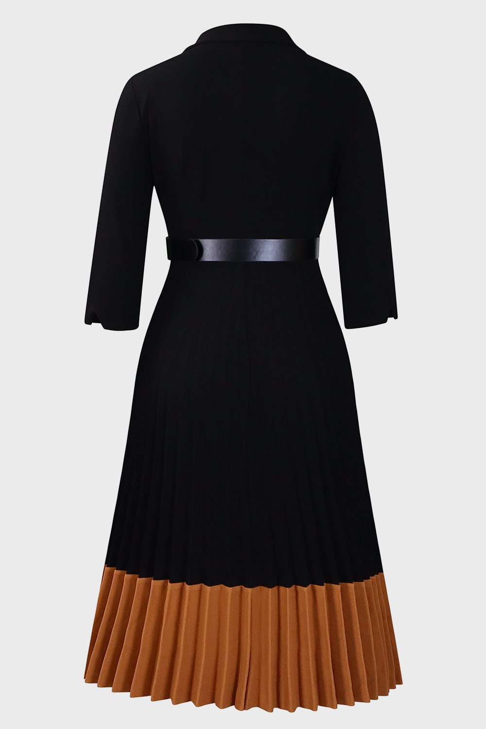 Two-Tone Belted Pleated Dress Lavish Daily
