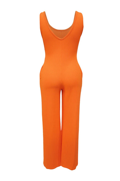 2-Piece Ribbed Knit Tank Jumpsuit & Cropped Top Set Lavish Daily