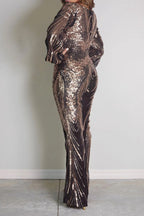 Sequin Lantern Sleeve Party Jumpsuit Lavish Daily