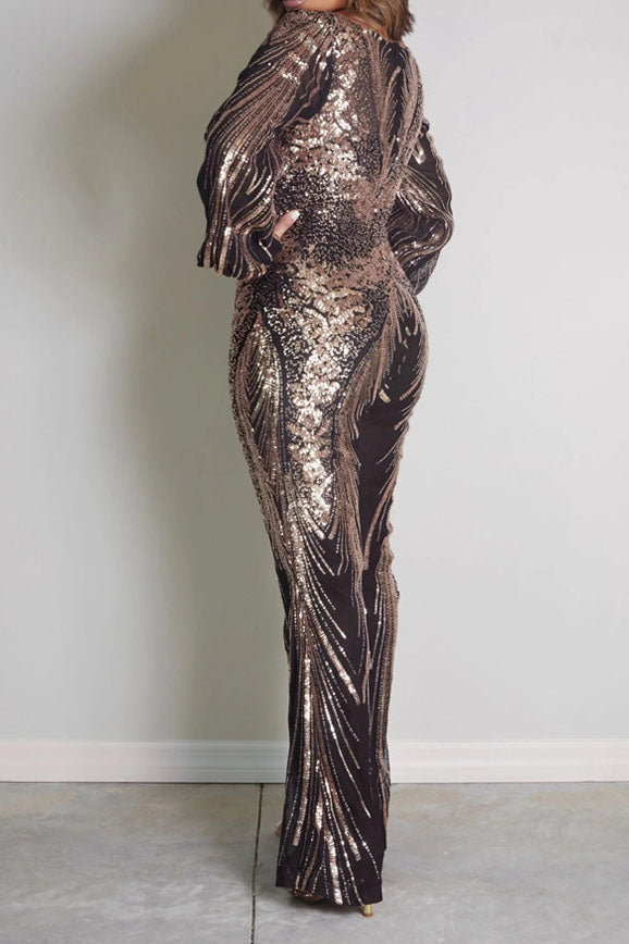 Sequin Lantern Sleeve Party Jumpsuit Lavish Daily