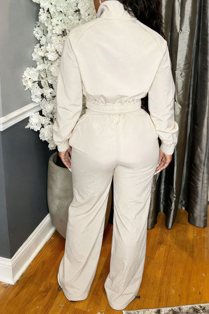 Zip-Front Piped Top & Wide-Leg Pants Set Lavish Daily