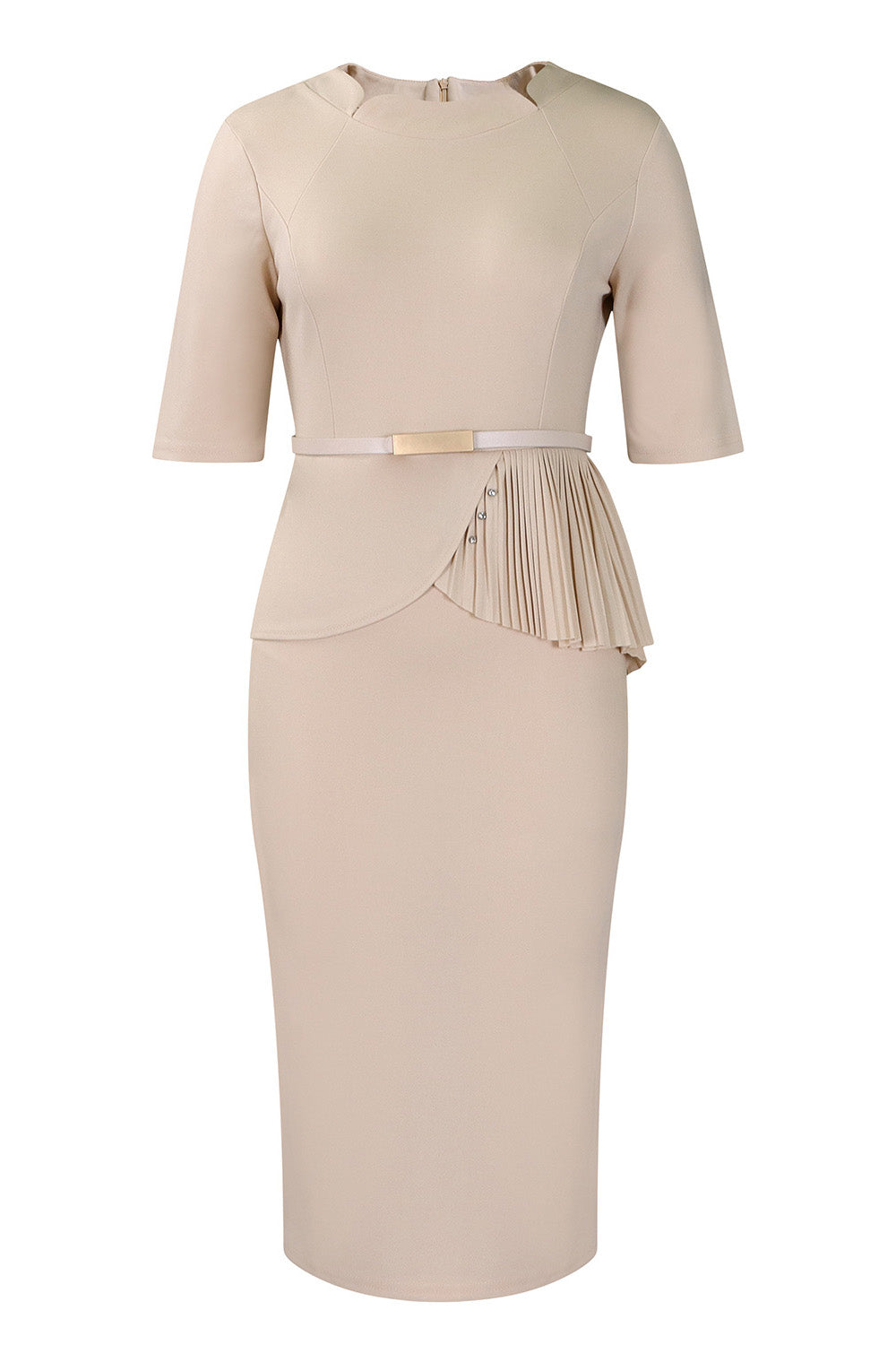 Solid Short Sleeves Knee Length Peplum Dress Lavish Daily