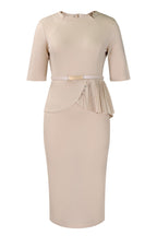 Solid Short Sleeves Knee Length Peplum Dress Lavish Daily