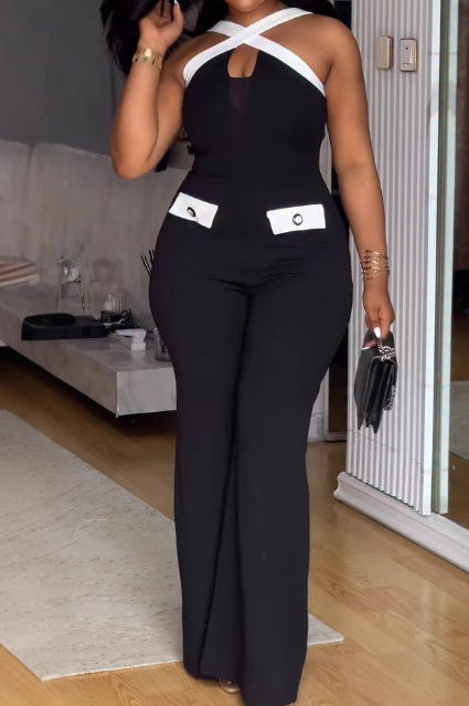 Color Block Cross Strap Wide Leg Jumpsuit Lavish Daily