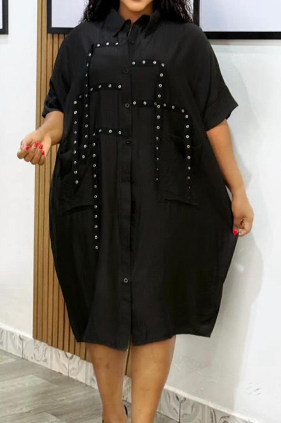 Loose Short-Sleeve Shirt Dress Lavish Daily