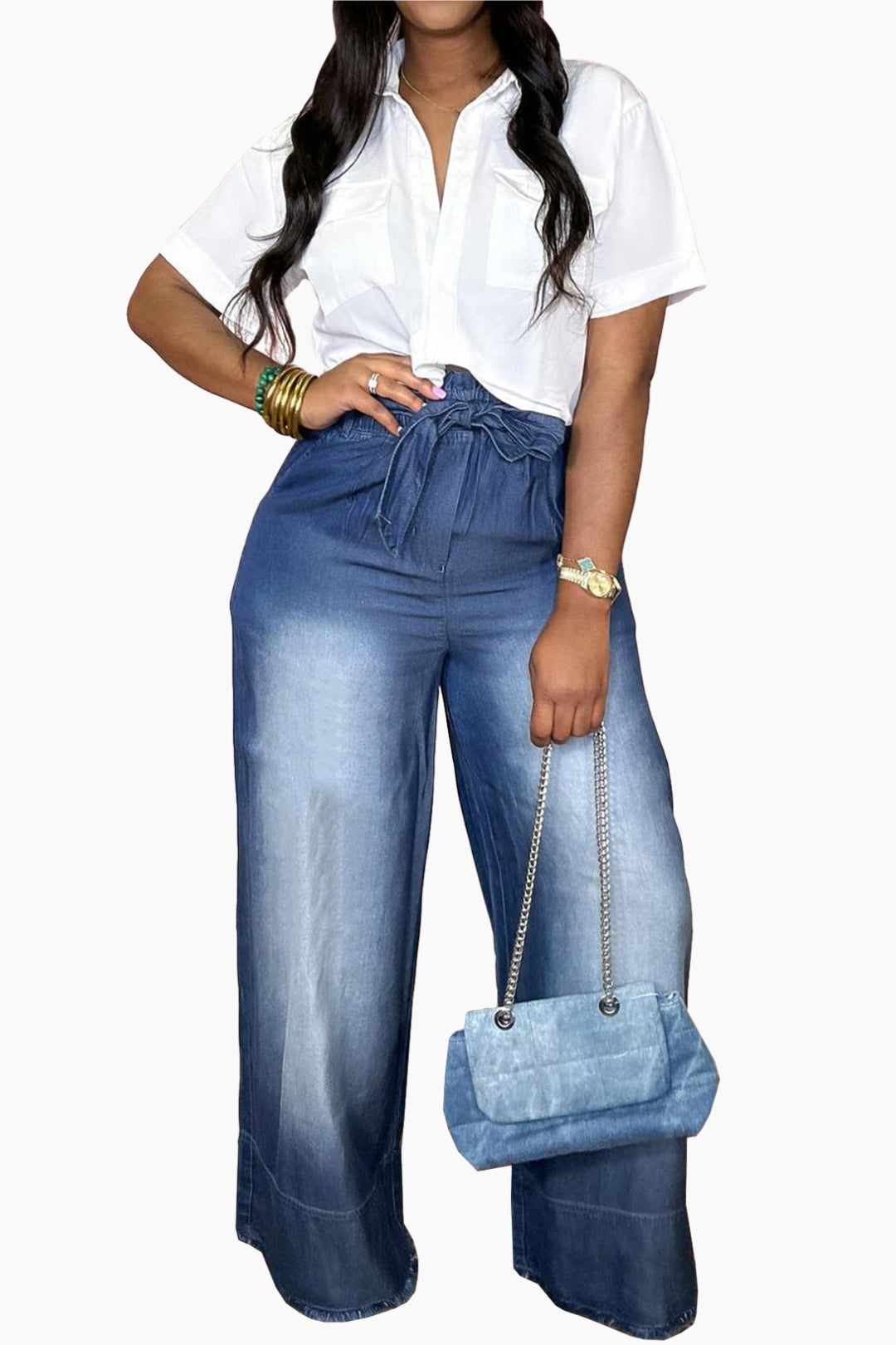 Drawstring Waist Wide Leg Jeans Lavish Daily