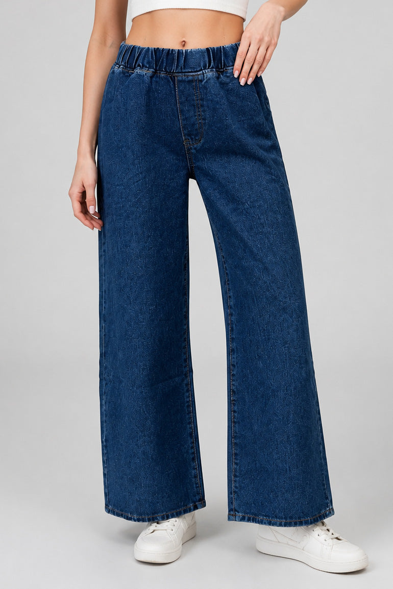 Elastic Waist Non-Stretch Wide Leg Jeans Lavish Daily