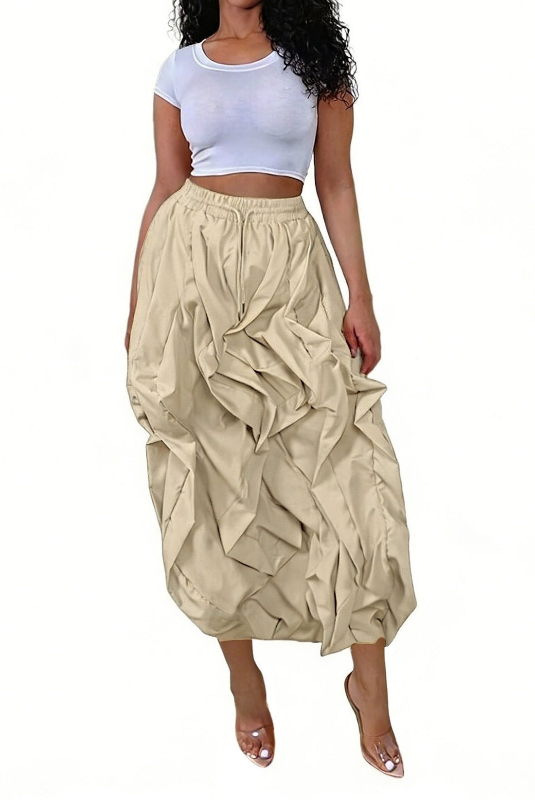 Ruched Drawstring Parachute Maxi Skirt Lavish Daily