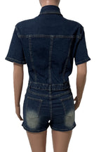 Short Sleeve Slim Fit Stretch Denim Romper Lavish Daily
