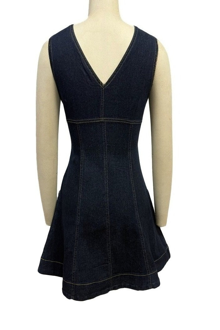 Zip Front Denim Mini Dress Slim Fit Flare Lavish Daily