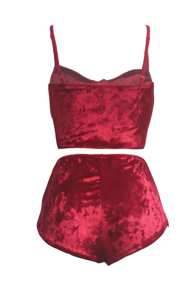 Crushed Velvet Cami & Shorts Lounge Set Lavish Daily