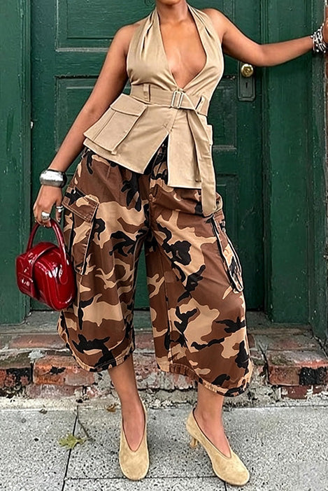 Camo Cargo Balloon Capri Pants Lavish Daily