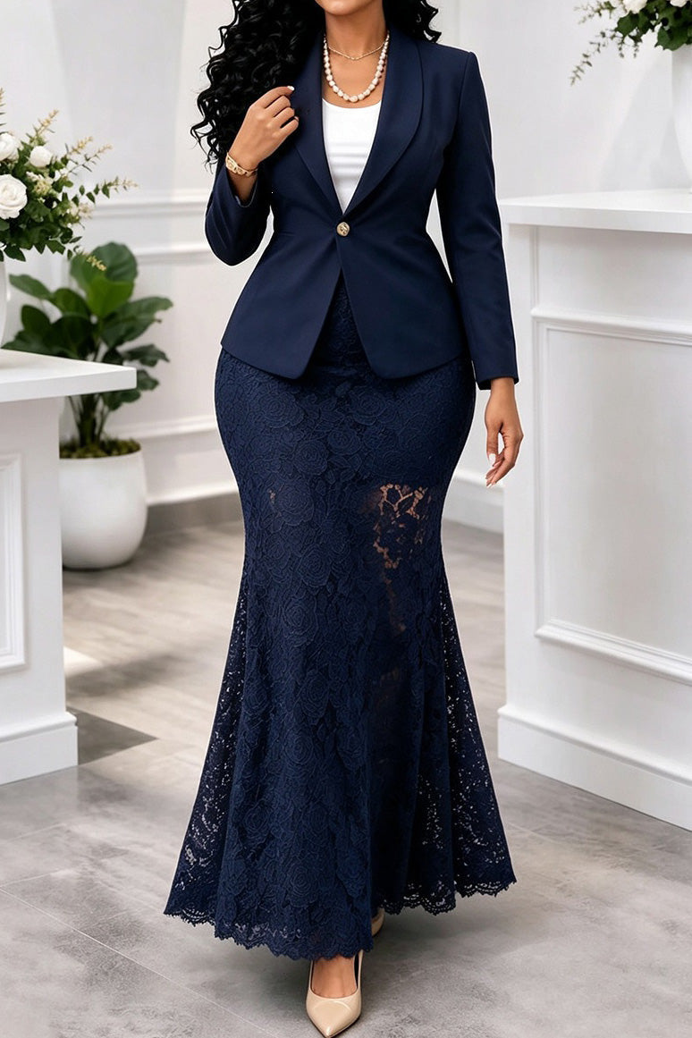 Blazer Lace Mermaid Maxi Skirt Set Lavish Daily