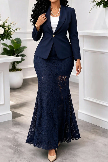 Blazer Lace Mermaid Maxi Skirt Set Lavish Daily