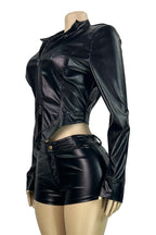 Leather Stand Collar Zip Jacket and Shorts Set Lavish Daily