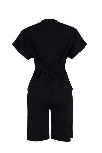 V-Neck Peplum Top & Wide Leg Culotte Set Lavish Daily