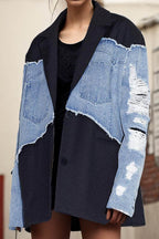 Color Blocking Loose Denim Jacket Lavish Daily