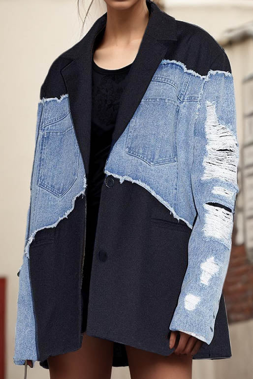 Color Blocking Loose Denim Jacket Lavish Daily