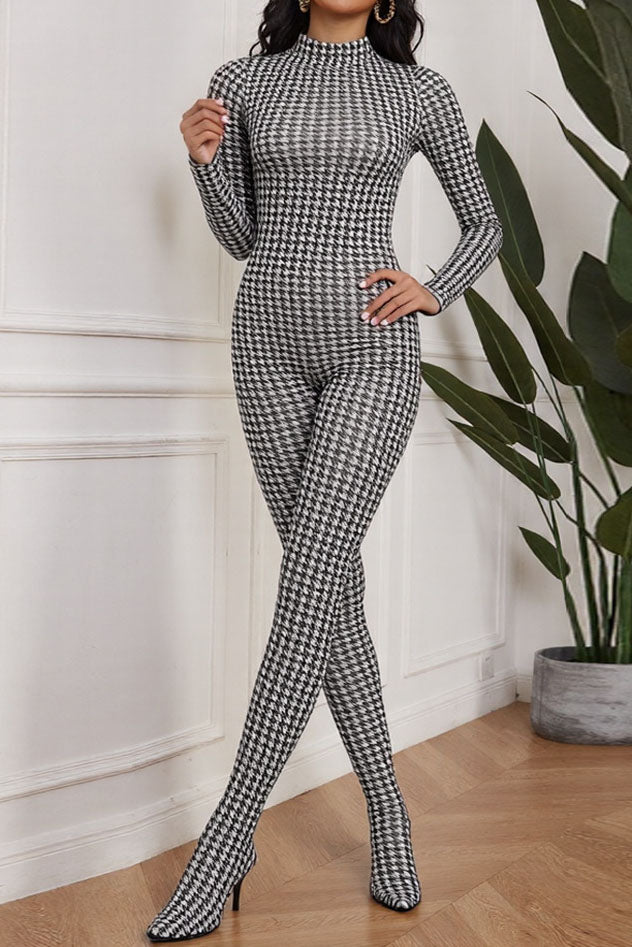 Print Turtleneck Long Sleeve Jumpsuit Lavish Daily