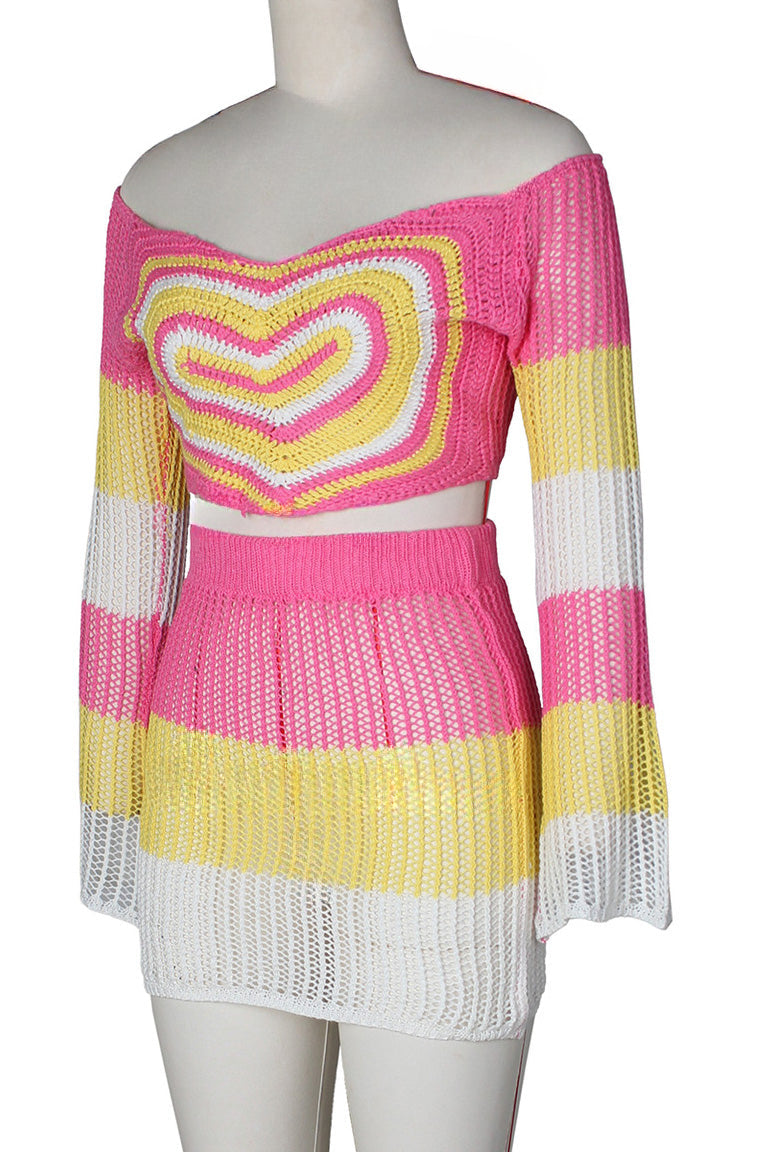 Crochet Long Sleeve Crop Top Skirt Sets Lavish Daily