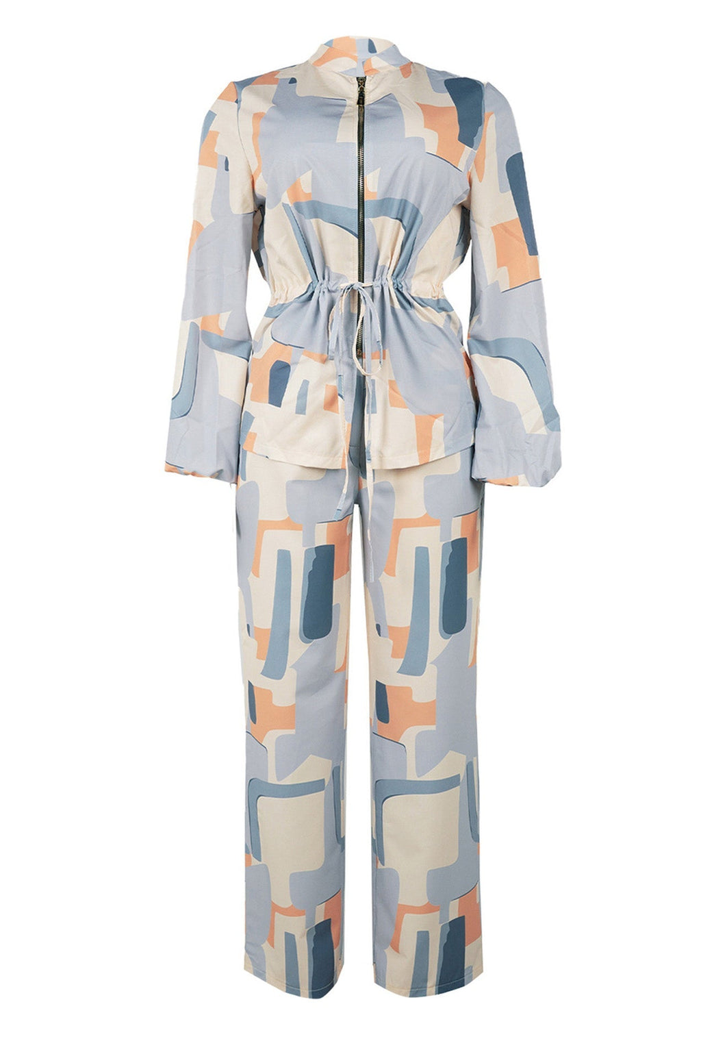 Printed Stand Collar Drawstring Waist 2-Piece Set Lavish Daily