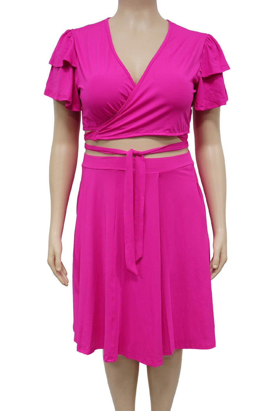 Plus Size Ruffle Tie Front Skirt Set LavishDaily