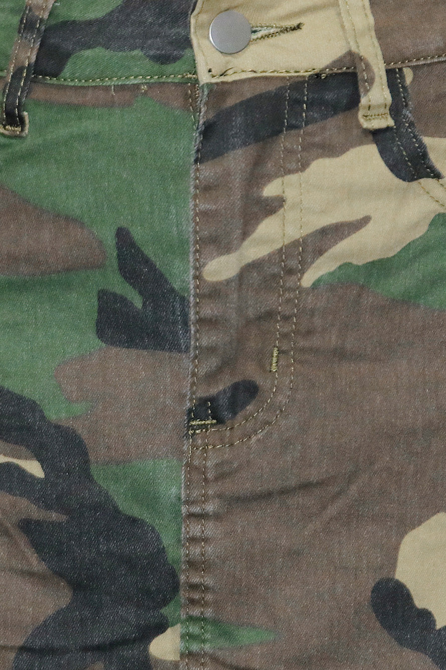 Camo Asymmetrical Skirt Overlay Wide Leg Pants Lavish Daily