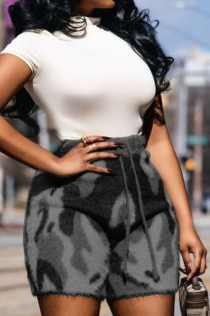 High-Waist Fluffy Drawstring Shorts Lavish Daily