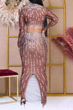 High Waist Rhinestone Skirt Set Lavish Daily