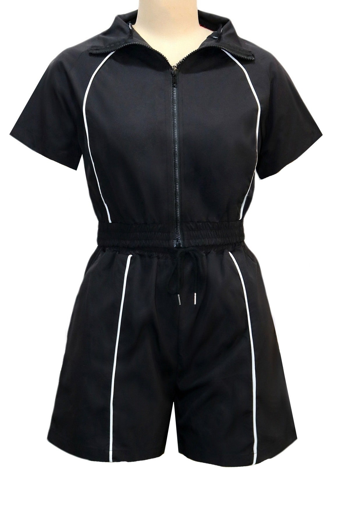 Contrast Piping Zip-Up Crop Top & Shorts Set Lavish Daily