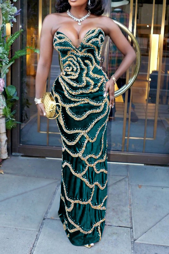 Elegant V-Neck Strapless Evening Gown Lavish Daily